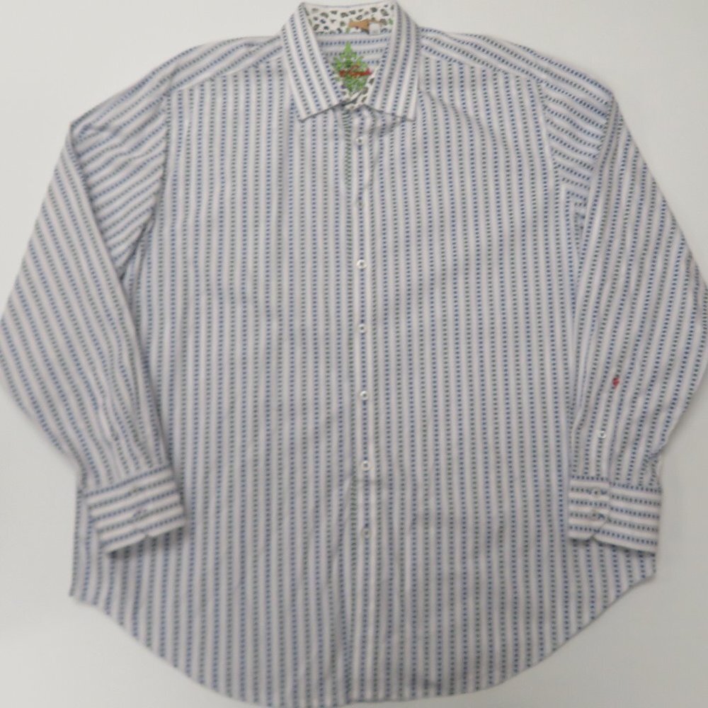 Robert‎ Graham Button Up Shirt Mens XL Flip Cuff Long Sleeve Striped White 1XL
